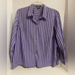 Plus Size Lauren Ralph Lauren Purple and White Striped Shirt 3XL